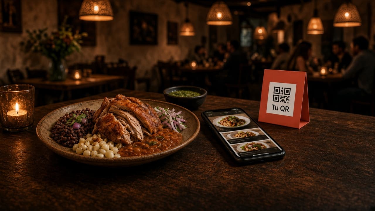 Mesa de restaurante con menú digital QR — Comanda